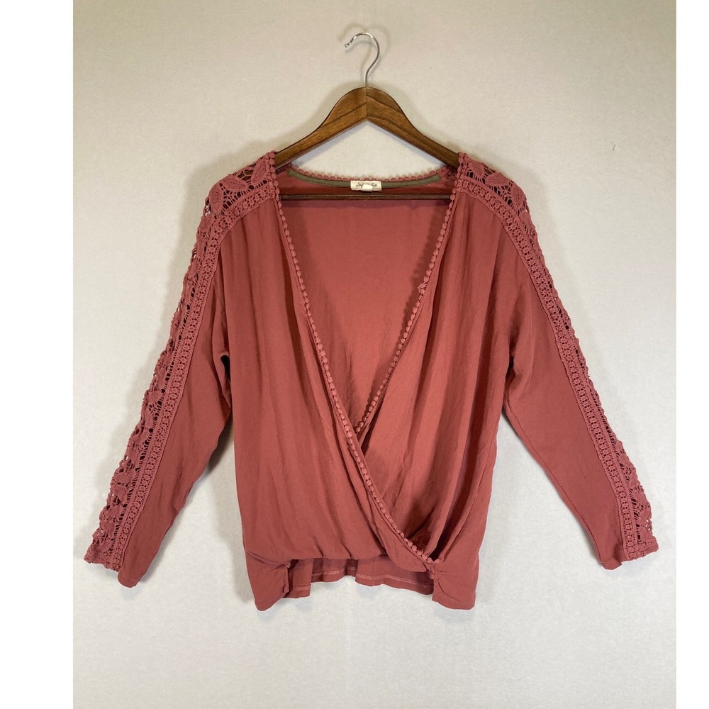Boho Skylar + Jade Women XL Dusty Rose Crochet Lace Trim Wrap Top‎ TW1620-ACY